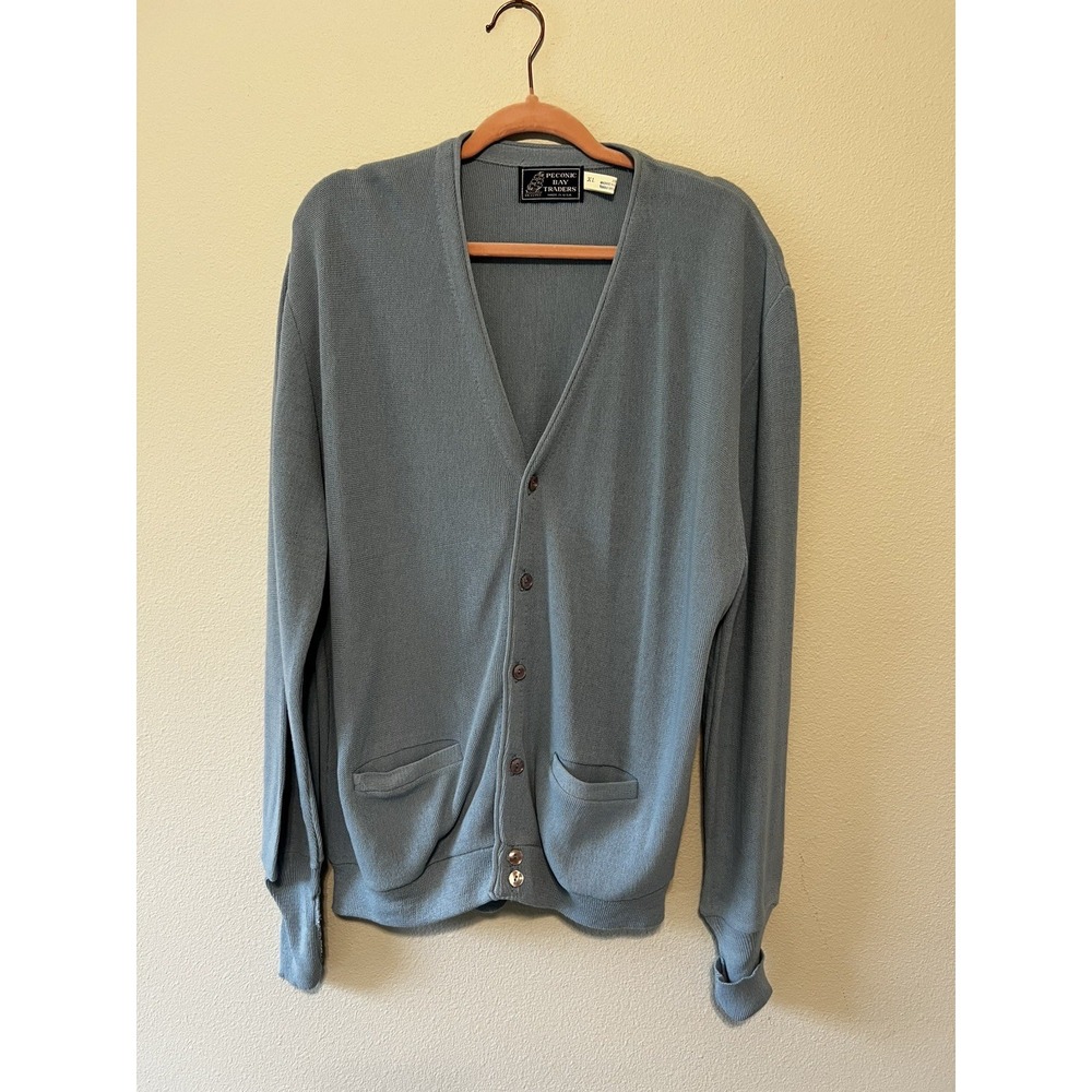 Vintage Trader Bay Cardigan Men's Extra Large BlueCable Knit Grandpa Made in USA